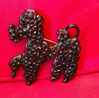 Black Poodle Brooch Pin Rhinestones Costume Jewelry Vintage C6