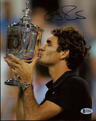 Roger Federer Signed 8x10 Photo Beckett Bas Tennis Us Open Wimbledon 3