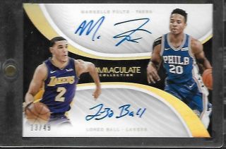 2017 - 18 Immaculate Markelle Fultz Lonzo Ball On Card Dual Autograph Rc 