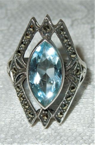 Vintage.  925 Sterling Silver Aquamarine Blue Topaz Color Stone Ring 925 Ci