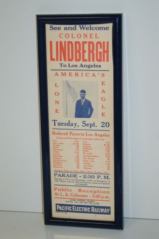 Vintage 1927 Charles Lindbergh Appearance Poster - Pacific Electric Railway