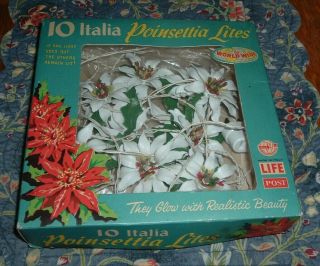 World - Wide Vintage Poinsettia Christmas 10 Light Plastic String Italia Italy Box