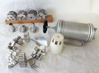 Vintage Mirro Cookie Press & Pastry Decorator 12 Discs,  3 Tips,  8 Cookie Cutters