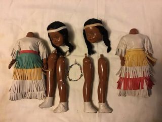 2 Vintage 1960’s Native American Indian Woman Doll Leather Dress