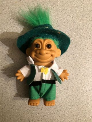 Vintage Russ Troll Doll 5” Inch Irish Leprechaun Green Hair