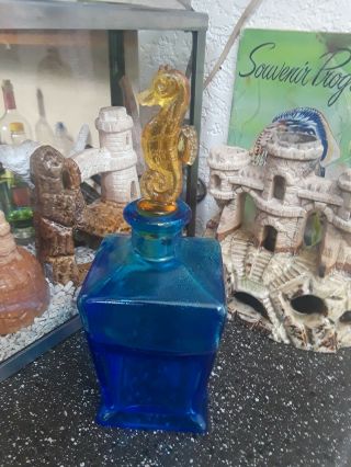 Vintage Aquarium Fishbowl Themed Yellow Glass Seahorse Blue Container Jar Bottle