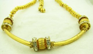 Vintage Miriam Haskell Signed Gold Tone Rhinestone Choker Necklace