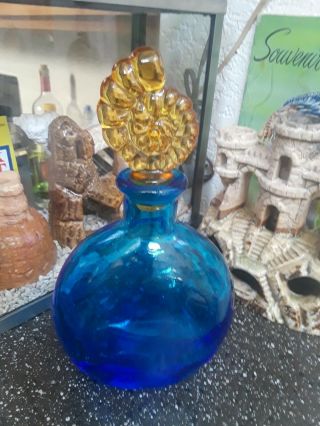 Vintage Aquarium Fishbowl Themed Yellow Glass Nautilus Blue Container Jar Bottle