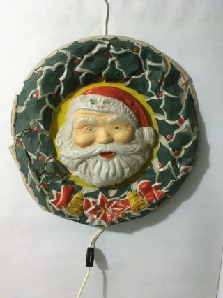 Vintage Noma 1130 Celluloid Santa Wreath Flat Back Blow Mold Style Lighted
