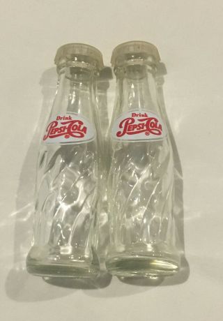 Vintage Drink Pepsi Cola Clear Glass Salt And Pepper Shakers 1970 