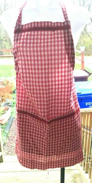 Vintage Red And White Gingham Kitchen Apron Handmade