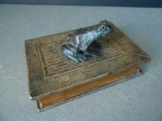 Vintage Maitland Smith Hand Tooled Leather Book Bronze Frog Paperweight