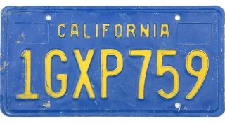 99 Cent 1982 Base California Blue And Yellow License Plate 1gxp759 Nr