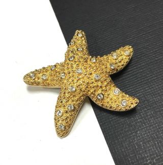 Vintage Swarovski Swan Rhinestone 18k Gold Plated Starfish Figural Brooch Hh40u