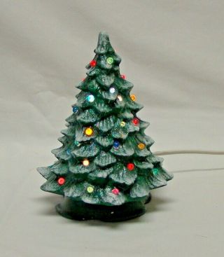 Vintage Ceramic 5 1/2 " Tall Lighted Christmas Tree With Snow & Glitter With Base