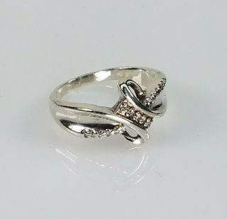 Vintage Sterling Silver Diamond Ring Band Crossover Ribbon Sun 925 Size 7.  5