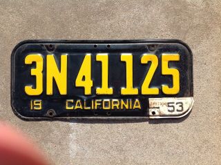 1951 California License Plate With 1953 Tag / Tab