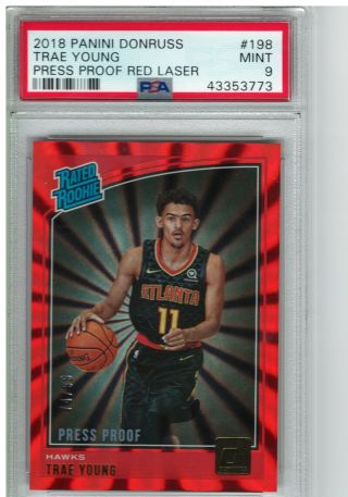 2018 - 19 Donruss Rated Rookie Red Laser Press Proof Trae Young Rc 74/99 Psa 9