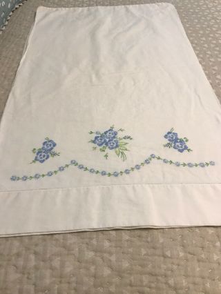 Vintage Blue Green Yellow Floral Embroidered Standard Pillow Cases