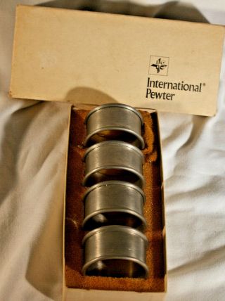 Vintage International Pewter 27778/4s Set Of 4 Round Napkin Holder Rings Bands