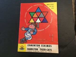 Edmonton Eskimos Football Program Vs Hamilton Tiger Cats July 14,  1967 Cfl