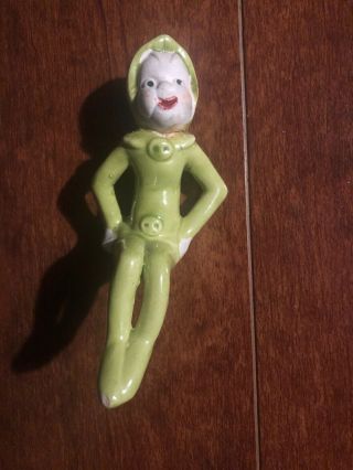 Vintage Ceramic Shelf Elf Green 4.  5” Long Old Figurine