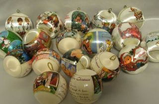 18 Vintage Christmas White Satin Ball Ornaments Assorted Designs