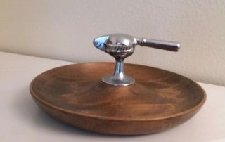 Vintage Wood Nut Bowl With Attached Metal Nut Cracker