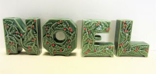 Vintage Lipper & Mann Ceramic Noel Letters Christmas Candle Holders Holly Japan