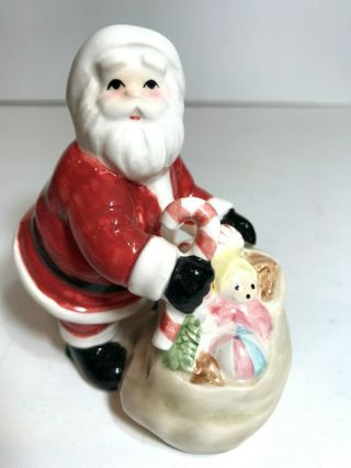 Vintage Fitz And Floyd Japan Santa Figurine W/ Bag Of Toys Candy Cane Doll Ball