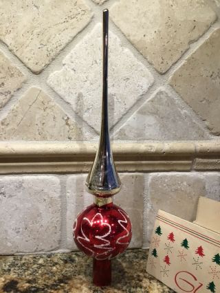 Vintage Shiny Brite Christmas Tree Top Topper Red Silver Mercury Glass
