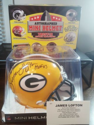 James Lofton Signed/auto Mini Helmet Green Bay Packers Hof 03 Tristar