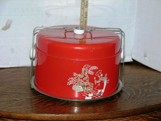 Vintage Tin Cake Carrier Saver Red Retro Bbq Design Mid Century 1950’s