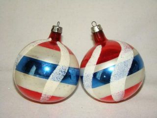 2 Vintage Patriotic Red,  White & Blue Americana Christmas Ornaments Poland
