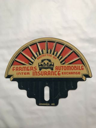 License Plate Topper Farmers Auto Insurance Nos Rare 40s 50s Chevy Ford Dodge