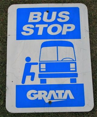 Authentic Grata Bus Stop Double Sided Michigan Highway Retired Road Sign,  Garage