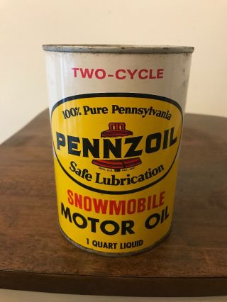 Vintage 1 Quart Metal Pennzoil Snowmobile Motor Oil Can Full