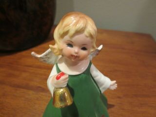 Vintage Lefton Ceramic Christmas Angel With Bell Figurine Kw4836