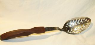 Vintage Cutco 13 Slotted Serving Spoon With Carved Brown Handle Usa Made