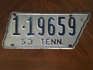 1953 Tennessee Shaped License Plate 1 - 19659 Davidson County - Paint