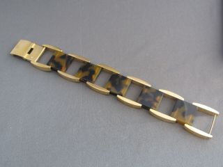 Vintage J Crew Gold Tone Faux Tortoise Shell Wide Band Tennis Bracelet