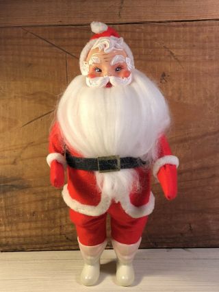 Vintage 10” Santa Claus Stuffed Doll With Rubber Face & White Boots Japan