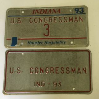 1993 Indiana License Plate Pair Plates Us Congress Political 3 Representative