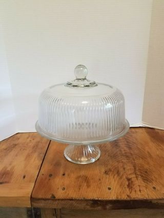 Vintage Anchor Hocking Celebrate 2 Pc Dome Footed Glass Cake Stand