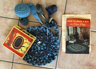 Vintage Rug Braiding Kit W/9 Braiders & Needle,  Guide,  And Started Project