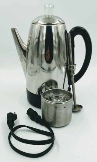 Vintage Model 54159 West Bend Stainless Steel 12 - Cup Coffee Percolator.