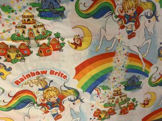 Vintage 80s Rainbow Brite Twin Size Flat Sheet Material Fabric