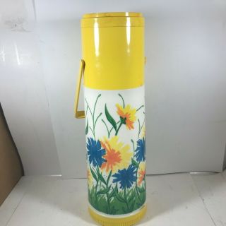 Vintage Aladdin Yellow Floral Pump - A - Drink Thermos
