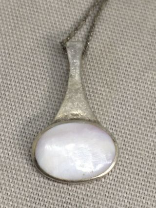 18” Ati Vtg Sterling Silver Mother Of Pearl Pendant Necklace 6g 26 - 6