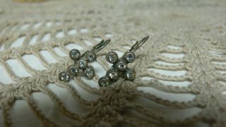 Vintage Art Deco Sterling Silver White Topaz Sapphire Cross Pierced Earrings